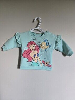 Disney 12M Princess Ariel & Flounder Little Mermaid Ruffle Teal Sweater